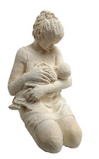 LARGE CERAMIC CLAY AT SCULPTURE BREAST FEEDING MODERN MONOGRAM SIGNED VINTAGE