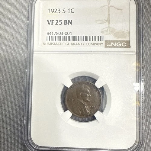 1923 S Wheat Penny NGC VF 25 BN Semi