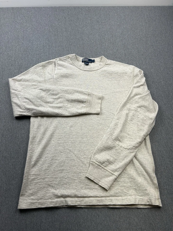 Camisa Polo Ralph Lauren Algodón Alpaca Manga Larga Para Hombre Grande Crema Botón Foto 2 de 4