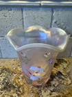 Fenton Pink Fairy Carnival Vase Hand Painted Wright  Signed Shelley Fenton 1997