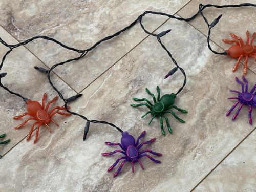 Halloween Spider Lights - String with 12 LED Spiders, Plug-In Hanging Lights - Picture 8 of 14