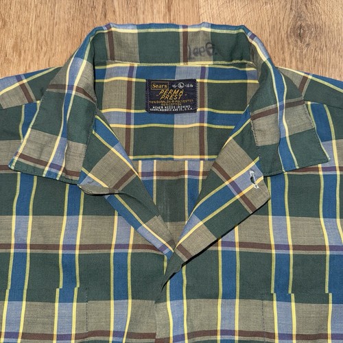 Vintage 50s 60s Sears Shirt Mens Large Atomic Rockabilly Plaid Rat Pack USA Made - Picture 10 of 16