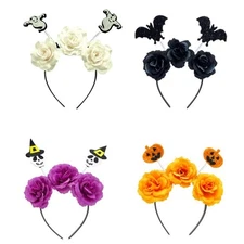 Stero Bat&Flower Shape Hair Hoop Woman Photography Halloween Cosplay Headband