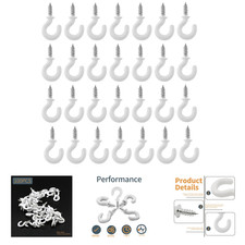 100 Pcs White Ceiling Hooks, Metal Screw-in Cup Hooks Vinyl Coated 1/2 Inch