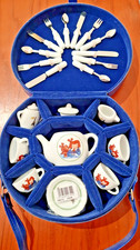 Madeline Ceramic Tea Set in Blue Leather Case for 4  Vintage and New Complete