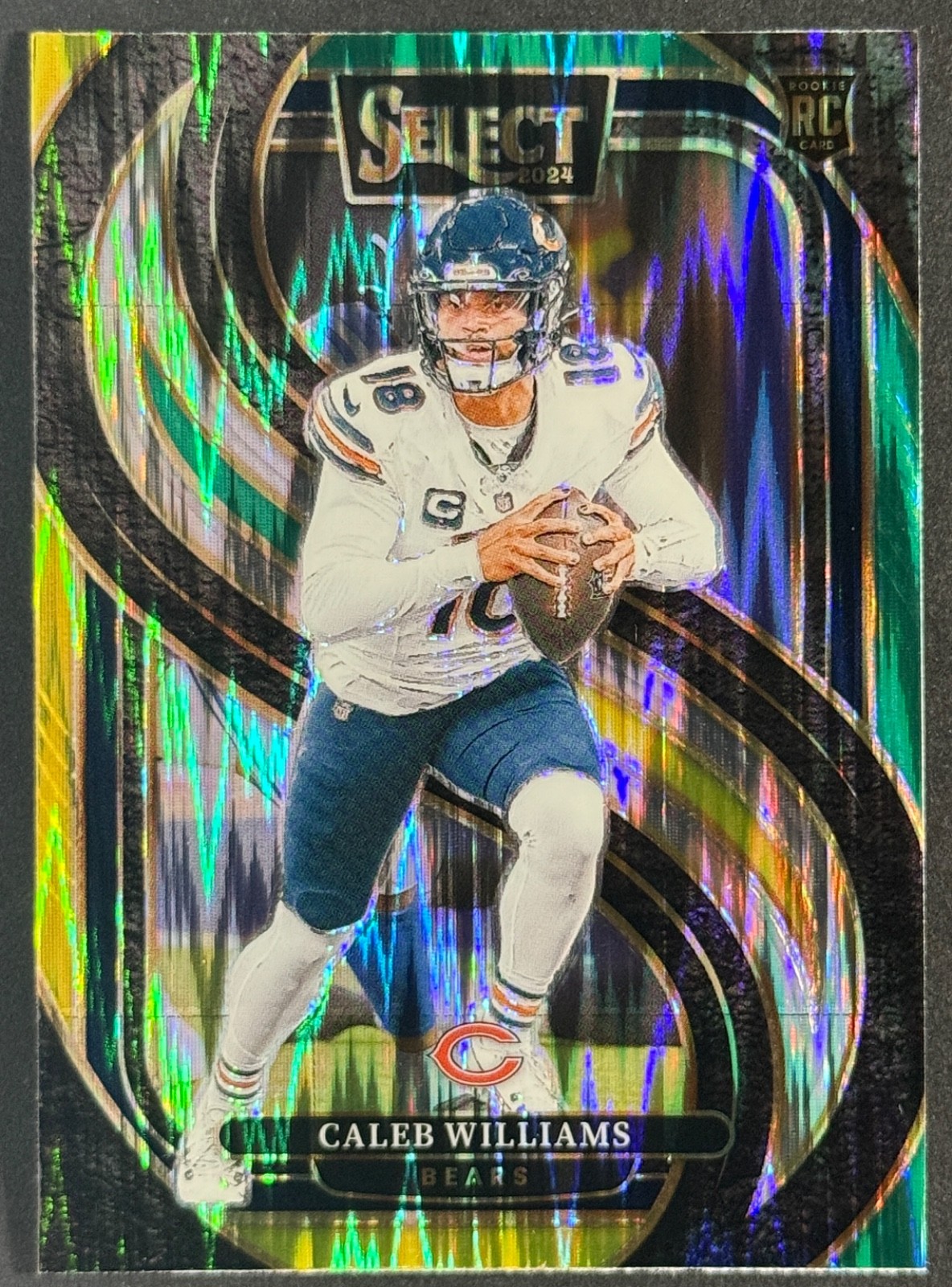 2024 Panini Select Premier Level Caleb Williams #114 Green & Yellow Shock (RC)
