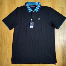 NWT Men's Psycho Bunny Walter Pique Black Size 6 Large Black Pima Cotton Polo