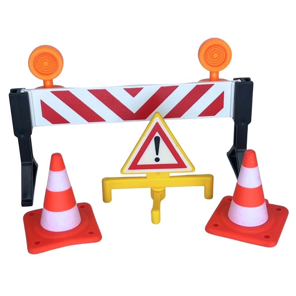 Playmobil lote valla señal tráfico 2 conos policía obra ciudad