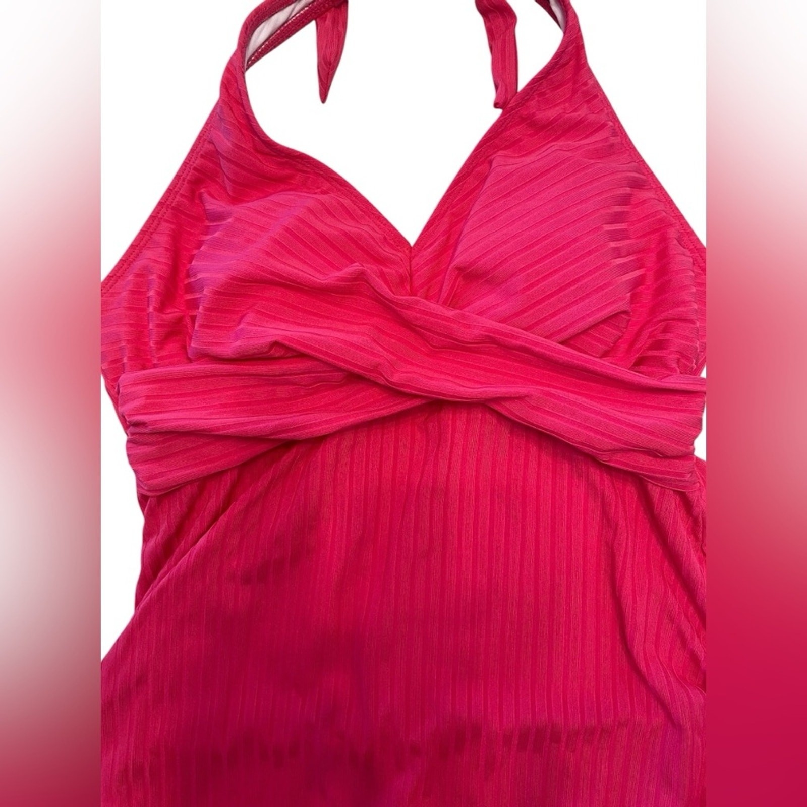 Pink Halter Tankini Swim Top Ruched Sides Bathing Suit Separate L