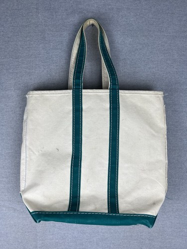 Vintage 80s LL Bean Boat and Tote Canvas Bag Green White Crinkle Tag - Picture 2 of 8