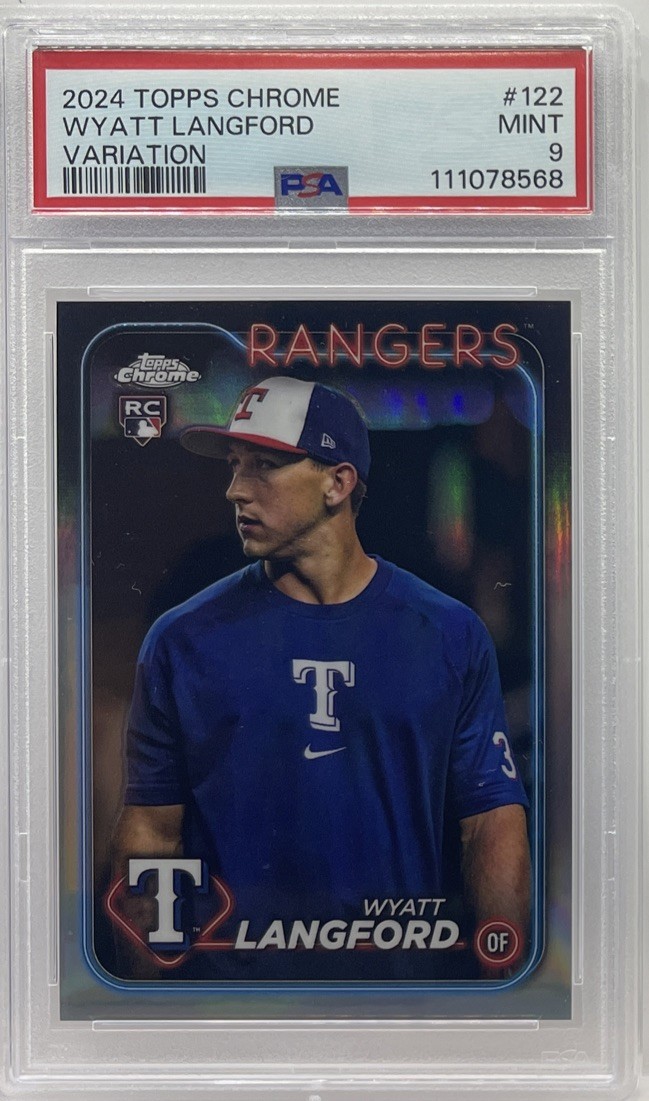 2024 Topps Chrome Photo Variation Wyatt Langford #122 RC Rookie SP PSA 9 Rangers