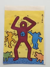 keith haring  Drawing on paper (Handmade) signed and stamped mixed media.
