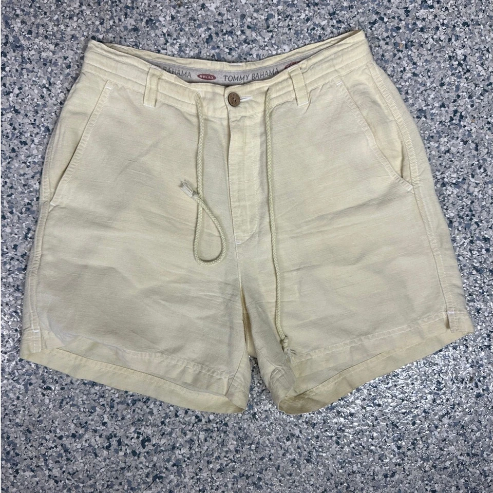 Pantalones Cortos Tommy Bahama Relax Cáñamo Rayón Seda Talla 4 Amarillo Pálido Foto 2 de 4