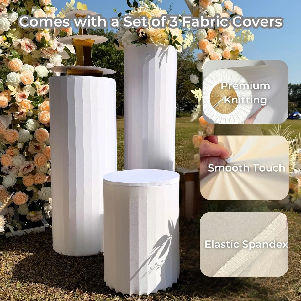 3 PIEZAS Soportes Redondos para Pasteles para Fiesta, Columna de Cartón Resistente con Tela Blanca C... Foto 2 de 4