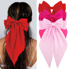 Silky Satin Hair Bows, Oversized Long Tail Bows with Barrette Clips, Coquette Ha