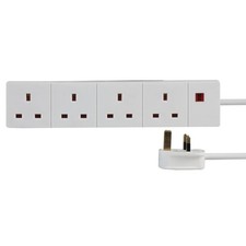 4 Gang Mains Extension Lead, 3m, White
