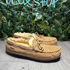 LL Bean Slippers Men Size 11 Wide Shoes Brown Sheepskin Shearling Moccasins