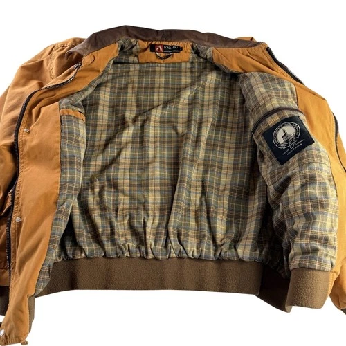 Kakadu Traders AU Tan Canvas Leather  Bomber Barn Work Jacket Heavy Duty Men's L image 10