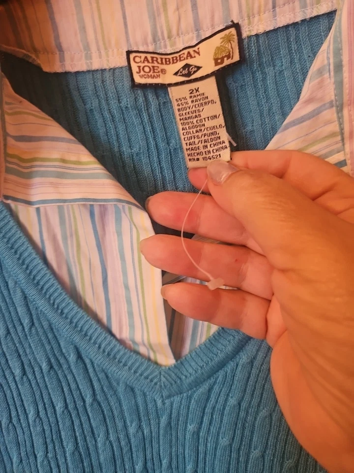  Blusa CARIBBEAN JOE Para Mujer Azul Mezcla Rayón Suéter Elastizada Adjunta Talla 2X  Foto 4 de 4