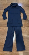 Vintage 1970s Two Piece Set Pants And Turtleneck Navy Stretch Size XS/S Mod