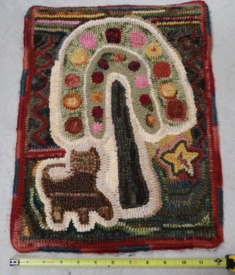 Hand Hooked Wool Rug Kitten Fruit Tree Cat Folk Art Grace V Ayres Signed 2013 A4