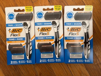 (3)BIC Flex 5 Trim and Shave Razor and Trimmer, 1 Handle, 1 Razors, 2 Trimmers