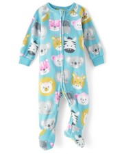 ,and Toddler Fleece Zip-Front One Piece Footed Pajama,Cute Faces,9-12 MONTHS