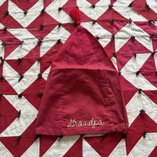 Vintage 1960s 70s Cotton Chainstitch  Grandpa  Hat Christmas As Is Worn Red