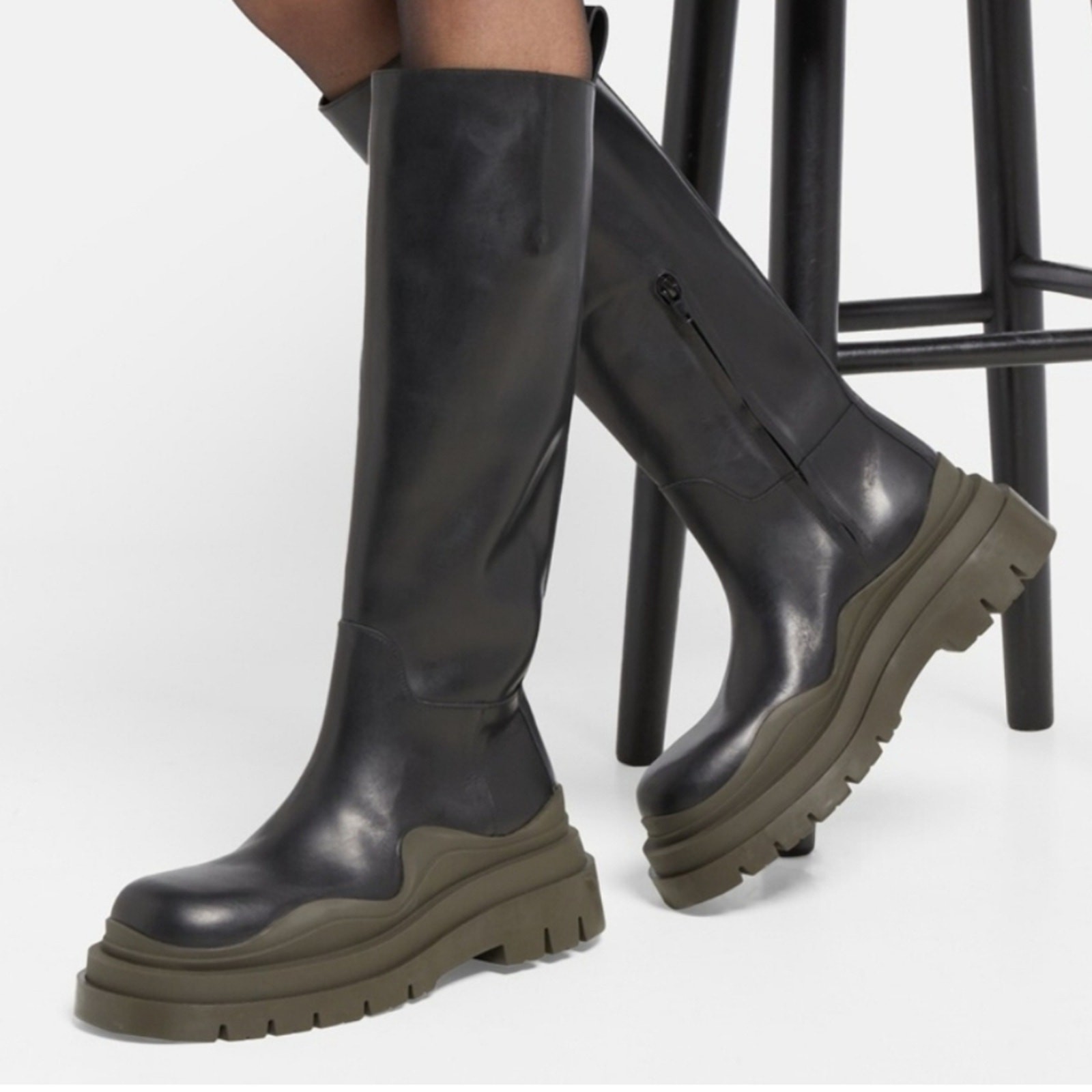 Bottega Veneta NEW Lug Sole Black Boots Tall NIB Leather 37 Women's thumbnail 2