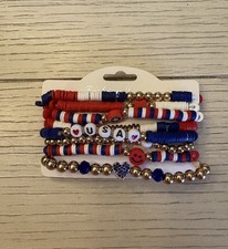 NIP Set of 8 Girls One Size Red, White Blue Gold Fashion Jewelry Bracelets