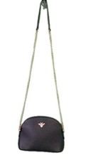 Black Crossbody Bag Purse Clutch Golden Bee Logo Faux Leather EUC