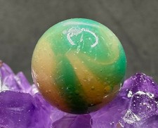 Vintage Peltier Glass Muddy Rainbo Marble - Green Muddy Tan - .64" Played With