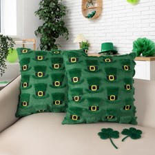 St Patricks Day Throw Pillow Covers 16x16, Leprechaun Hat Green Hat Soft Plus...