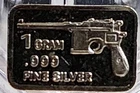 1 Gram .999 Fine Silver Art Bar Ingot. Rugger Gun. Fun & Unique Way To Invest.