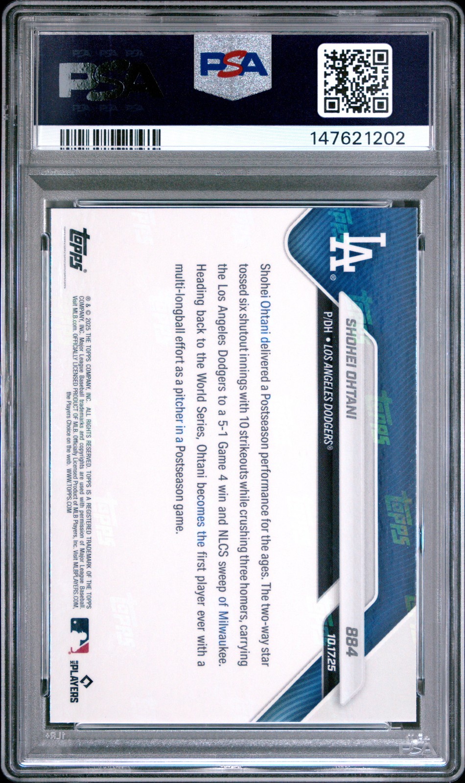 2025 TOPPS NOW #884 SHOHEI OHTANI PSA 10 view 2