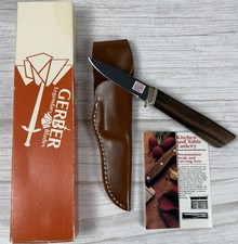 Vintage Gerber Model C300A Fixed Blade w/Leather Sheath Wood Handle NOS