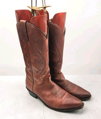 Sendra Chestnut Brown Cowboy Boots Mid Calf Mens 10 Snip Toe Block Heel Western 