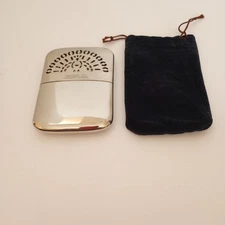 Vintage Peacock Chrome Plated Pocket Hand Warmer and Bag 