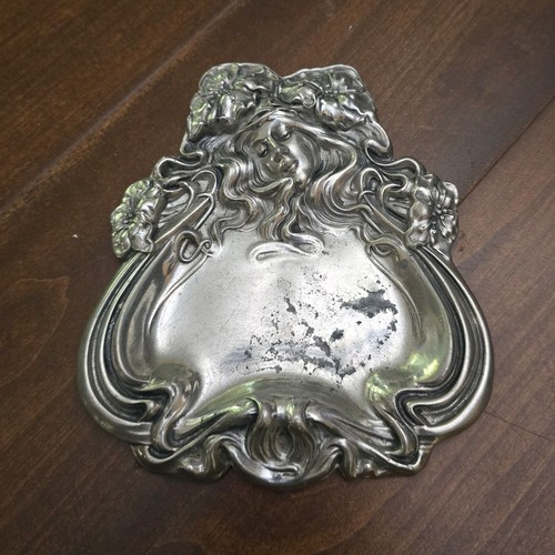 Antique Or Vintage Art Noeveau Relief  Design Figural Pewter Tray William Kerr?