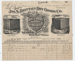 GRAPHIC 1899 BILLHEAD ST JOSEPH MISSOURI JNO S BRITTAIN DRY GOODS CO