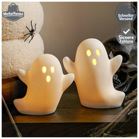 Halloween Deko Geister Figuren Set 2 Keramik Mit LED Beleuchtung