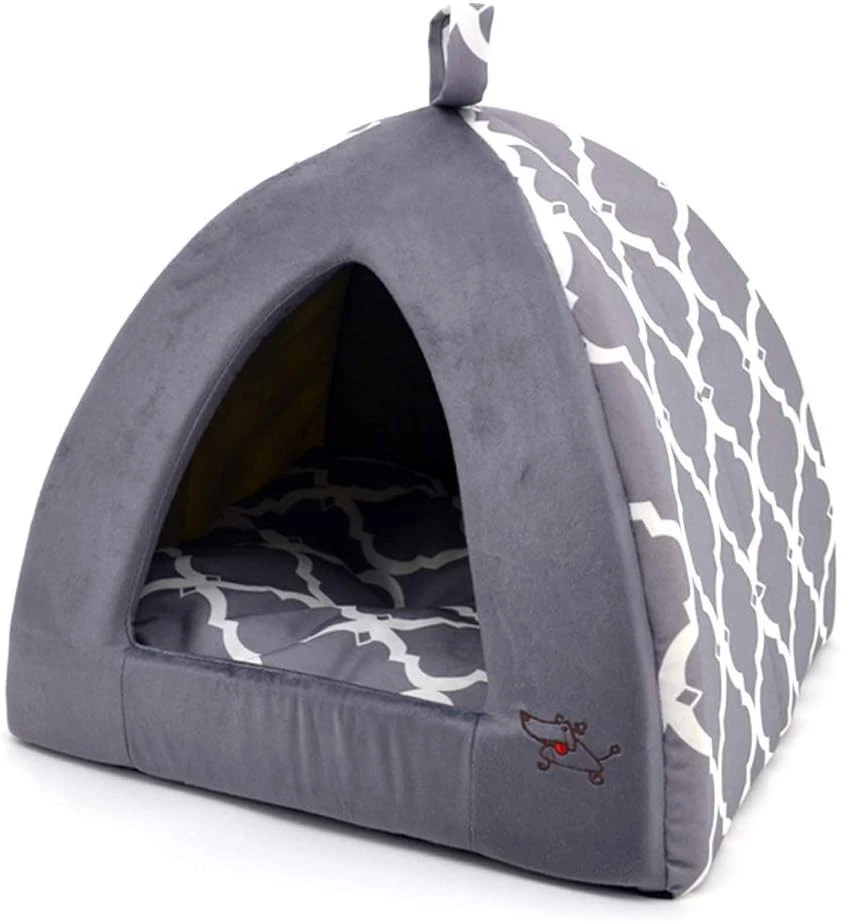 Plush Pet Tent for Dogs and Cats - Gray Lattice - Image 4 of 4