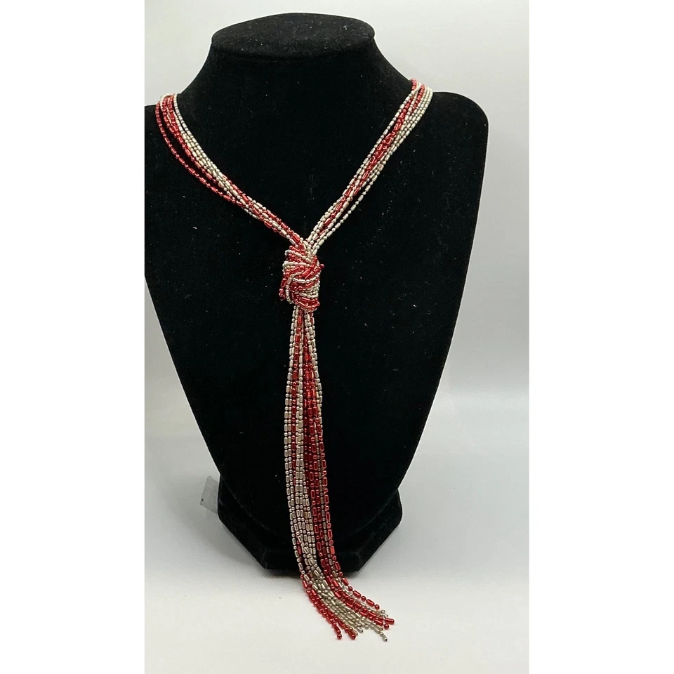 3 Chunky Twisted Beaded Necklace Set Silver Black Red Boho Statement - Image 3 of 4