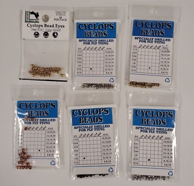 Hareline Cyclops Bead Eyes; sz 5/32; 6 packs; Gold, Black, Nickel, Brass, Copper