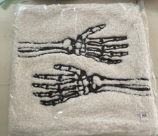 NEW Pottery Barn Skeleton Hands Embroidered Sherpa Pillow Cover Halloween 18"