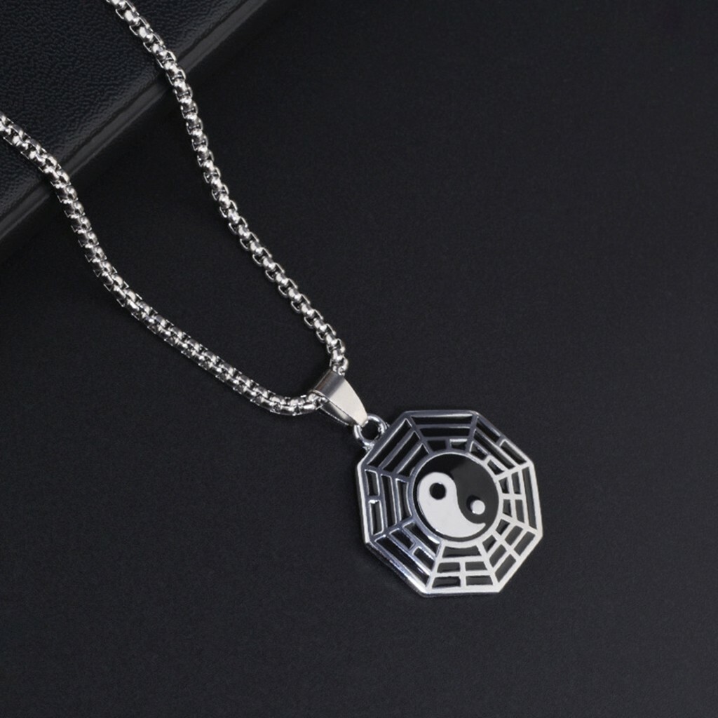 Men Stainless Steel Tai Chi Gossip Yin Yang Bagua Amulet Pendant ...