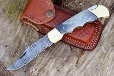 CUSTOM MADE FORGED DAMASCUS STEEL FOLDING BLADE POCKET KNIFE BACKLOCK 891