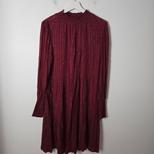 Knox Rose Size M Striped Bishop Long Sleeve Dress Tiered Burgundy Silver