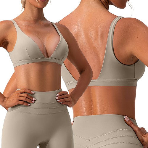 Women Deep V-Neck Sports Bra, Strappy Criss Cross Padded Cups Strap Workout Yoga - Picture 43 of 49