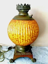 Arts & Craft Lamp Bronze & Gold Fleck Glass Italian